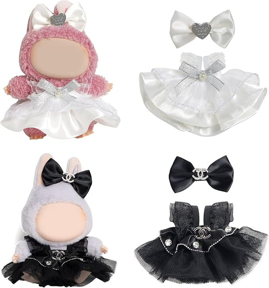17cm Doll Clothes - 2PCS Skirt and Hairpin，6.7 Inches Pretty Black and White Skirt Doll Accessories,