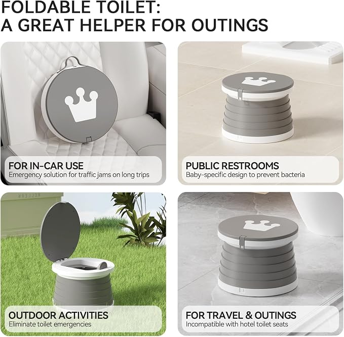 Portable Foldable Toddler Travel Potty - Medium Potty Seat, Emergency Toilet for Car Camping Hiking, Lightweight Potty Chair for Indoor Outdoor Toddler Use (Gray)