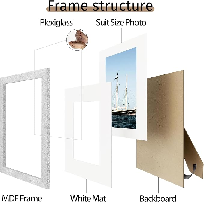 Picrit 11x14 Picture Frame Set of 12, Display 8x10 with Mat or 11x14 without Mat, Photo Frames for Wall Mounting or Table Top Display, Silver