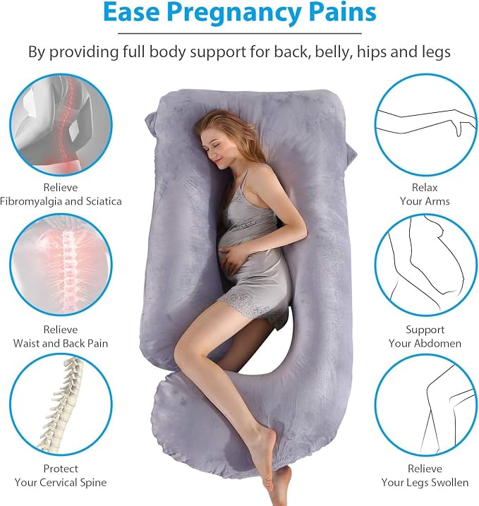 U-Shaped Full Body Pregnancy Pillow for Sleeping – 57" Maternity Pillow with Removable Cover, Support for Back, Legs, Belly & Hips (Velvet-Dark Grey)