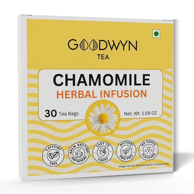 Goodwyn Chamomile Herbal Tea, 30 Tea Bags | 100% Pure Chamomile Flowers | Caffeine Free | Plastic Free Bags | Soothing Floral Infusion
