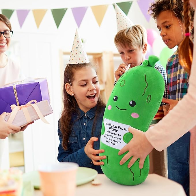 Emotional Plush Pickle-20” Pickle Stuffed Animal,Food Plushies Cucumber Stuffed Animal with Positive Warm Words,Kawaii Plush Toy Kids Birthday Gifts,Adult Vegetable Lover Plushie Pillow