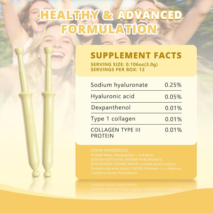 Vaginal Moisturizer Gel for Women with 12mg Hyaluronic Acid, 24 Count | Collagen & B5, Plant Extracts, Hormone-Free, Water-Based, Gentle Non-Irritating, pH Balanced, Long-Lasting 72-Hour Hydration