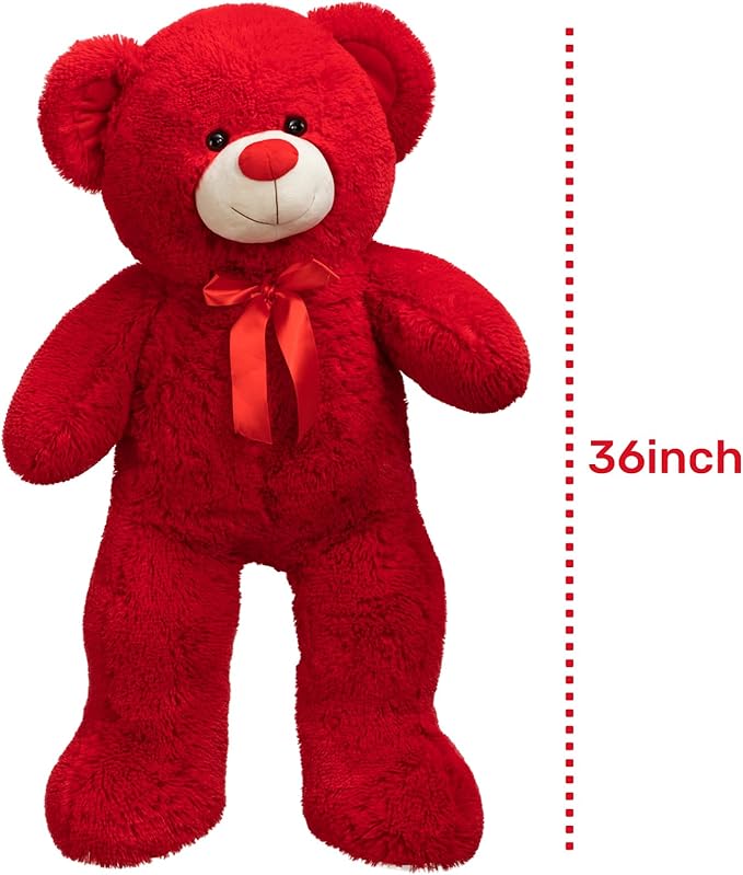 Big Teddy Bear Stuffed Animal Giant Teddy Bear Plush with Red Ribbon Bow Plush Toy Gift for Girlfriend Bride 36 inch Red