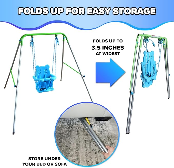 Sportspower My 1st Light-UpToddler Swing - Heavy-Duty Baby Indoor/Outdoor Swing Set with Safety Harness, Light Green, 59" L x 58" W x 49" H
