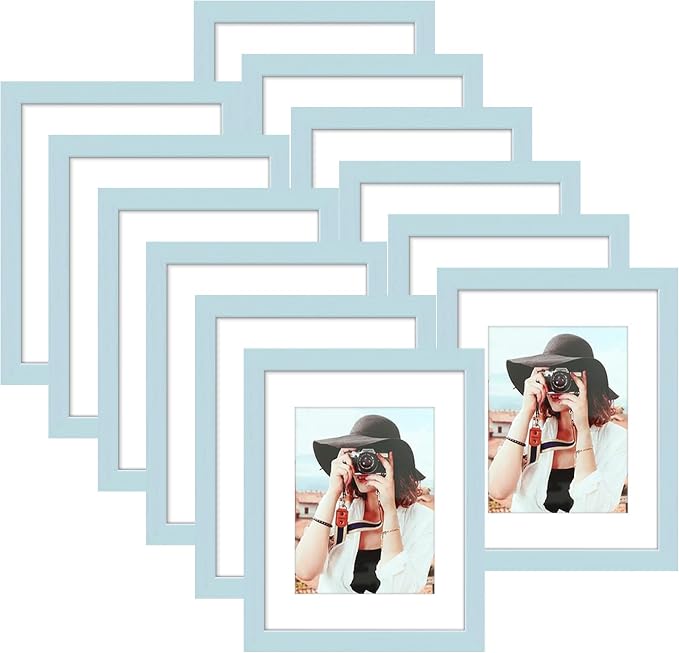 Picrit 8.5x11 Picture Frame Set of 12, Display 6x8 with Mat or 8.5 x 11 without Mat, Photo Frames for Wall Mounting or Table Top Display, Blue