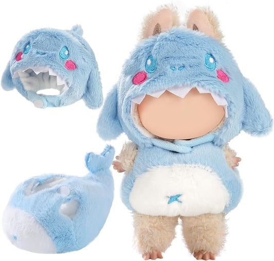 Cute Clothes for Doll Design Outfit Pop Blind Mystery Box Accessories Mart Mini La Boo-Boo Blah Bu Bu BuLafufu Ropa Plush Toy Stuff Dress Overalls Hoodie Pajamas (Blue Whale)