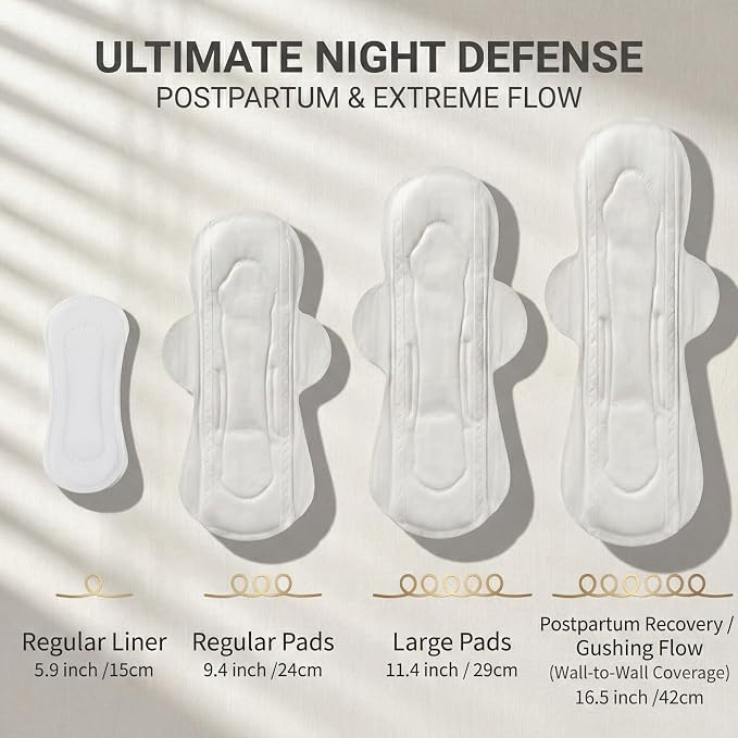 Postpartum Pads XXL Overnight 16.5" 17x Drier Than Organic Cotton | 17x drier than organic cotton, pH 4.5 for sensitive skin. Plant-based PLA Bio-Silk, unscented, C-section & heavy flow, 28ct