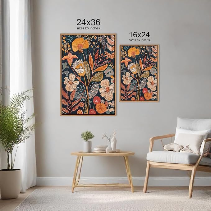 FWIEXA Boho Orange Floral Framed Wall Art Set of 3, Modern Botanical Canvas Wall Prints, Brunt Rust Pictures Wall Decor, 16x24 Inches Fall Plant Painting for Living Room, Bedroom, Office