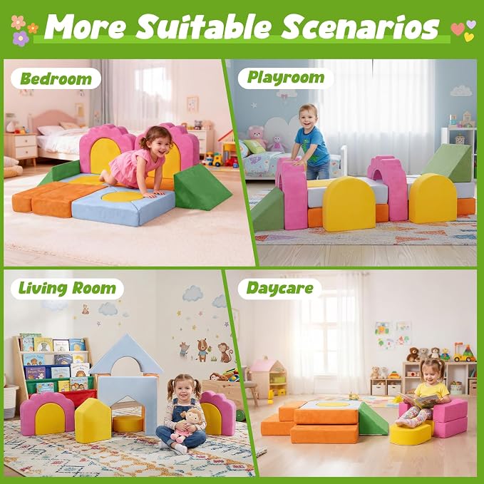 13-Piece Modular Foam Climbing Blocks Set for Toddlers - Floral Soft Play Structure for Indoor Crawling & Climbing Play with Washable Cover for Bedrooms, Playrooms, Daycares and Schools,Multicolor