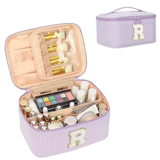 OCHEAL Makeup Bag Valentines Day Gifts for Women, Monogram Cosmetic Bag Purple Travel Makeup Case Beauty Toiletry Bag Organizer Personalized Gifts for Girls Bridesmaid, Sister, Wife, Friends Initial R