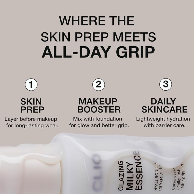 CLIO Glazing Milky Essence, Rice PDRN Toner for Boosting Radiant Glass Skin, Lightweight Hydrating Skin Prep for Makeup, Ceramide Skin Barrier Care for Sensitive Skin, Korean Skincare (1.01 Fl Oz)