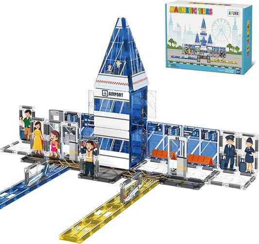 Magnetic Tiles, 54PCS Airport Theme Building Blocks Set, Magnet Building Blocks and STEM Preschool Educational Toys for Kids Toddlers Ages 3-5 5-7 8-10