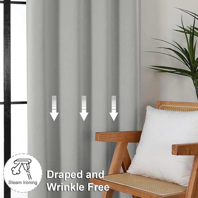 Simplebrand Ava Silver Grey Blackout Curtains for Bedroom 90 Inches Long 2 Panels Set, Solid Privacy Energy Saving Living Room Window Treatment Curtains Blackout Drapes, W50 x L90 Inch, Silver Grey