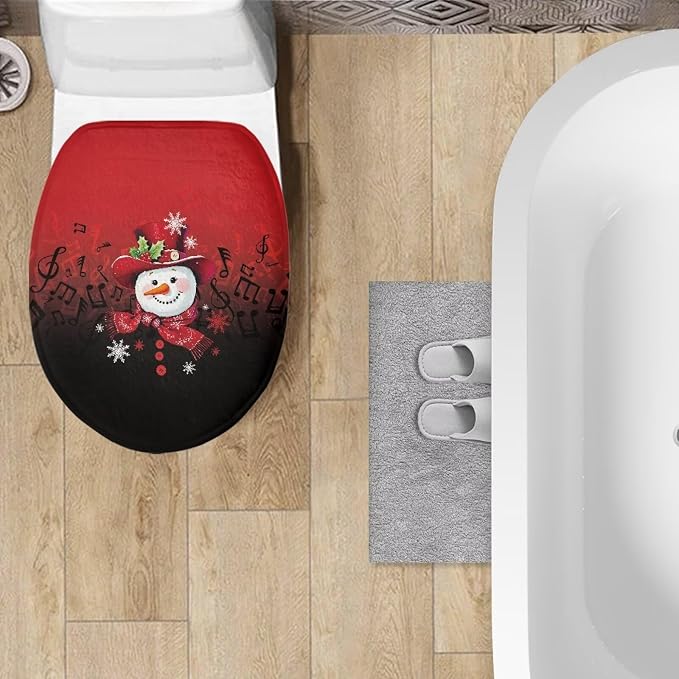 Toilet Seat Cover, Bathroom Accessories Fits Most Round and Elongated Toilet Seats, Flannel Comfortable Toilet Lid Cover-Christmas Snowman Design