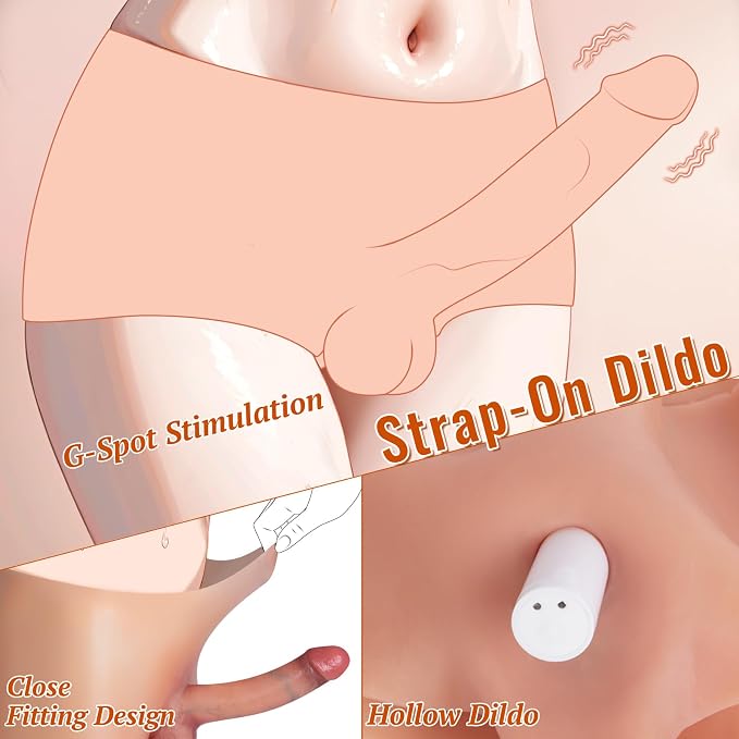 Strap On Vibrating Dildo Silicone Wearable Panties, 1.5" Diam Realistic Hollow Dildo with Remote Control Bullet Vibrator, 6.7" Penis Sleeve Penis Extender, Adult Sex Toys & Games for Lesbian Gay