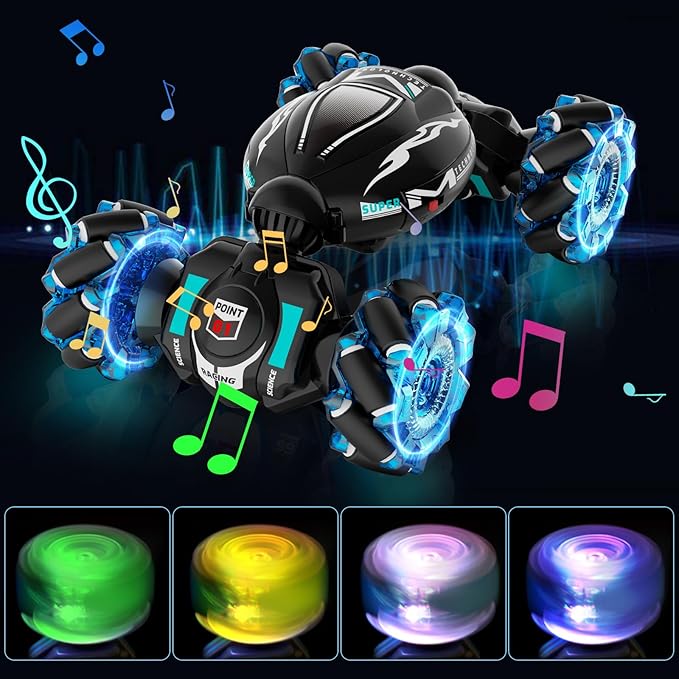 RC Cars, Gesture Sensing Stunt Car Toys for Boys Girls 6-12 Year Old, 2.4Ghz 4WD Hand Remote Control Toy 360° Rotate Transform Off-Road Drift with Lights Music, Birthday Xmas Gifts for Kids
