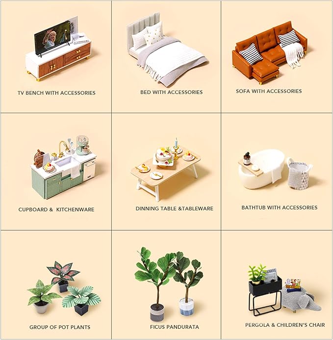 MAGQOO 3D Dollhouse Miniature with Furniture, DIY House Kit with Dust Proof 1:24 Scale Creative Room Idea (Comfortable Life)
