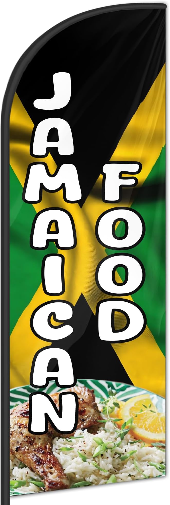 Jamaican Food Feather Flag for Storefronts 6 FT (Flagpole Not Included) | Business Advertising Flag