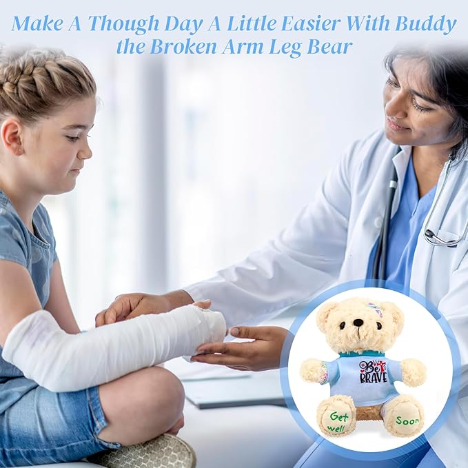 Get Well Soon Gifts for Kids - Get Well Soon Bear Stuffed Animal, Broken Arm Leg Gifts for Kids Adult After Surgery, 8 Inch Soft Get Well Teddy Bear Plush Feel Better Recovery Gift for Comforting