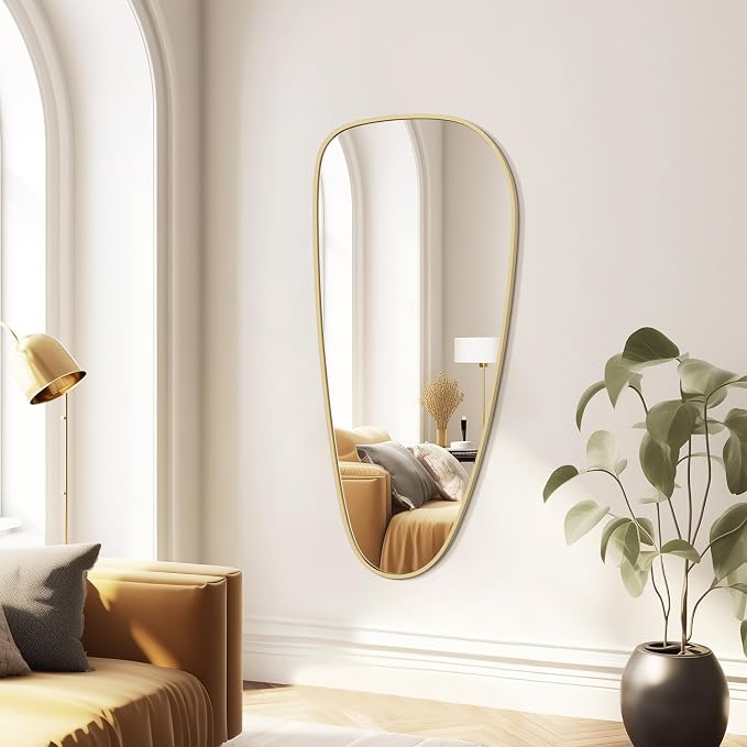 Asymmetrical Mirror, Irregular Wall Mirror, Wall Mirrors Decorative for Bedroom Living Room entryway Hall, Wall Mirror for mid Century Modern Decor 48" H x 22" W, Gold