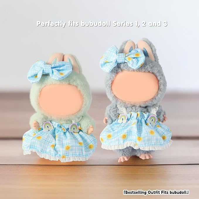 2025 Clothes for bubudoll(No Dolls Included), Designed for bubuclothes, Can Be Used to Change Outfit for Your 15&17cm Dolls(Blue and White Plaid Dress 2pc Set)