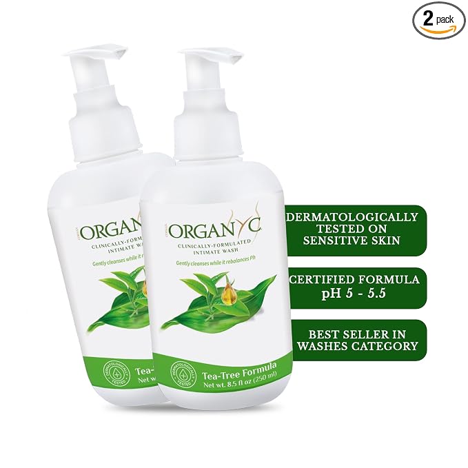Organic Intimate Wash with Tea Tree Oils & Leaf Extracts, Gentle Cleansing Feminine Wash for Women with Sensitive Skin, Soothing pH Balance Feminine Wash, 8.5 fl oz, Pack of 2