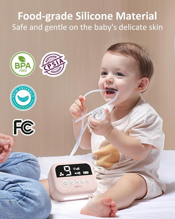 HEYVALUE Nasal Aspirator for Baby, Hospital Grade Nose Sucker with 9 Levels Suction, Night Light and Nursery Rhyme Soothing, Electric Nose Suction for Baby with Food-Grade Silicone Tips Pink