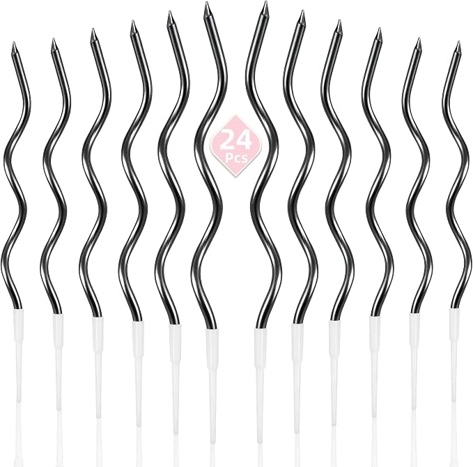 PHD CAKE 24-Count Black Spiral Long Thin Birthday Candles, Cake Candles, Birthday Parties, Wedding Decorations, Party Candles