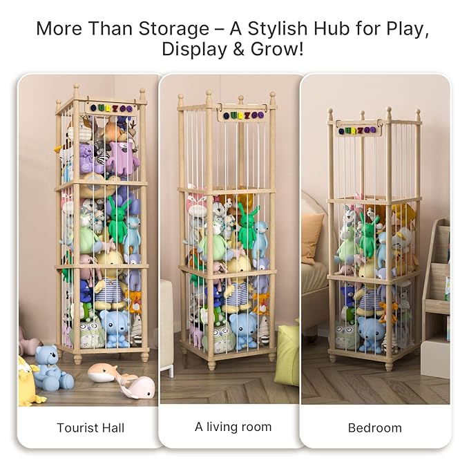 Stuffed Animal Storage, Wood Stuffed Animal Zoo Storage,3D Zoo Plaque Toy Organizer, Extra Large Capacity Plush Toy Cage,Stuffed Animal Holder,Gift for Nursery Playroom Kidroom Decor