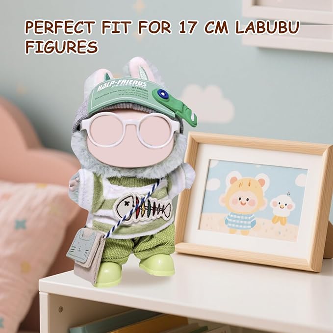 17cm Doll Clothes Set (6-Pcs Outfit), Stylish Clothing for Bunny Doll with Top, Pants, Shoes & Accessories, Just Clothes