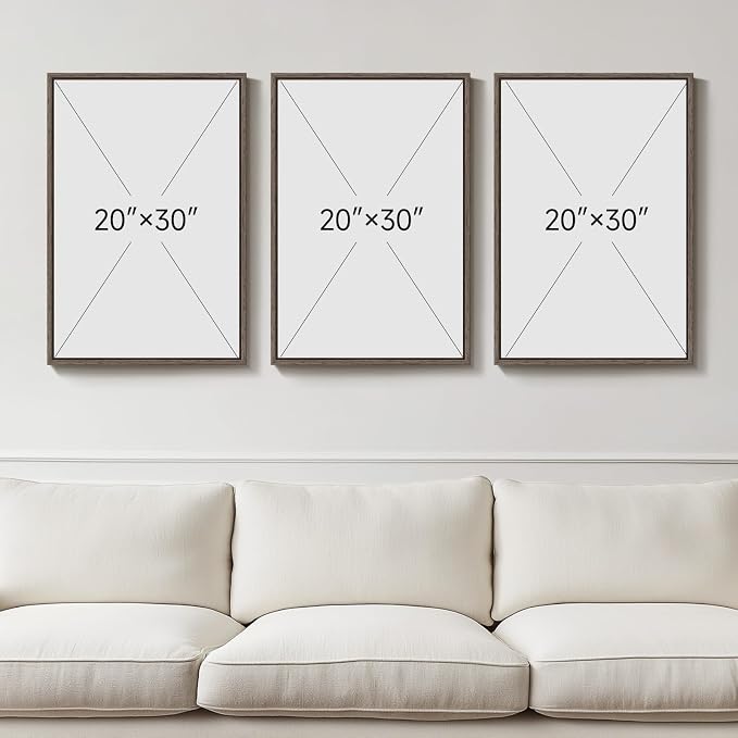 Large Framed Beige and Brown Neutral Abstract Wall Art, Set of 3, 20x30 In | Rustic artwork for walls, Canvas prints paintings, Minimalist stone pictures, Wall decor for living room hallway stair office
