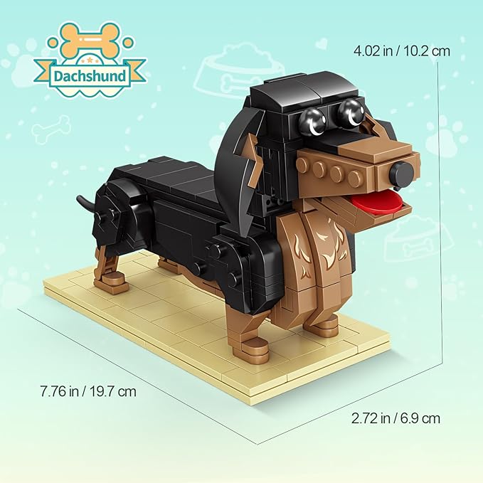 KAZI Dachshund Dog Building Toy Set,Adorable Dogs Figures for Girls Age 8-12,Gift Idea for Dog Lovers,Puppy Model for Kids Who Love Animals,Party Favors
