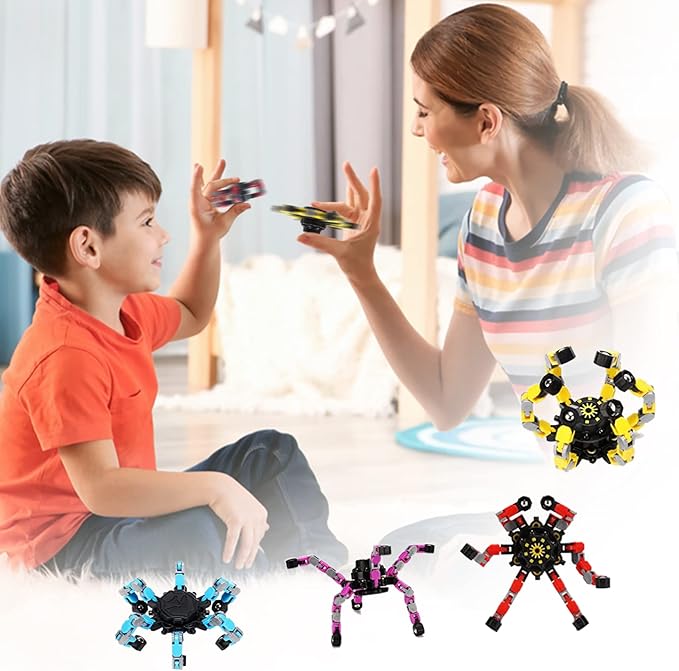 4 Pcs Finger Spinners Sensory Toys, Creative Transformable Chain Robot Toy Fidget Finger Spinners DIY Stress Relief Toy with Transformable Chain for Boys Girls