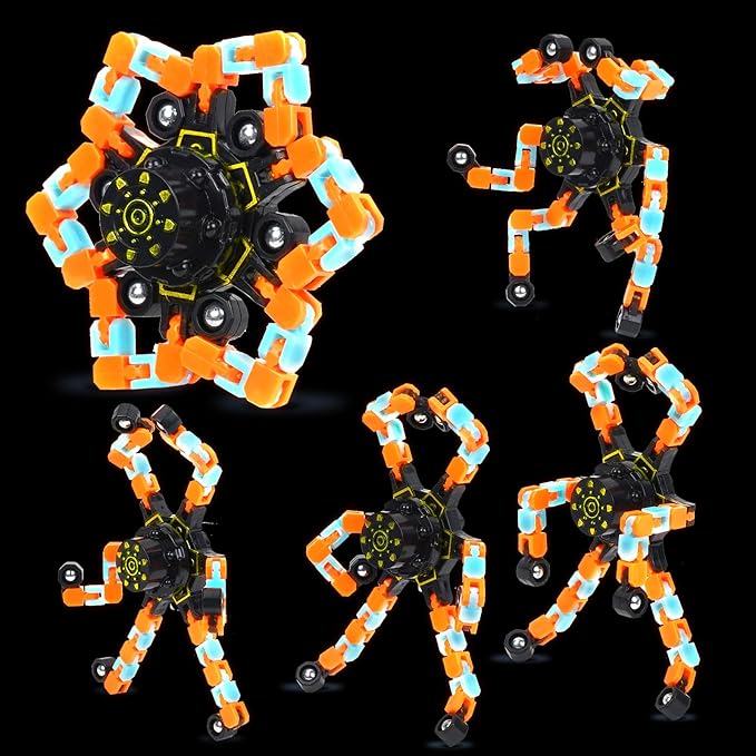 4 Pcs Fidget Toys Transformable Fidget Spinners Autism ADHD Anxiety Stress Relief Sensory Toys for Kids and Adults Deformable Robot Spinner Fingertip Gyros for Party Favors Prizes (GlowOrangeBlue)