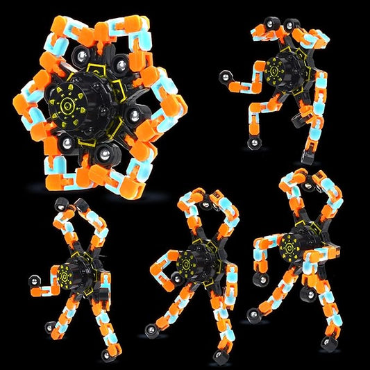 4 Pcs Fidget Toys Transformable Fidget Spinners Autism ADHD Anxiety Stress Relief Sensory Toys for Kids and Adults Deformable Robot Spinner Fingertip Gyros for Party Favors Prizes (GlowOrangeBlue)