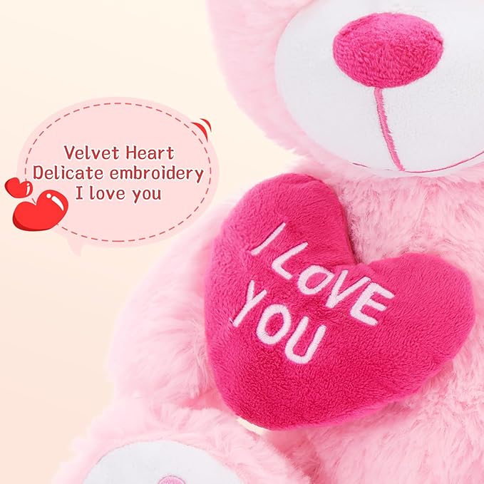 12" Teddy Bear with Heart, Cute Pink Teddy Bear Stuffed Animals for Valentines Soft Bear Plushie Toy Stuffed Bear Plush Gifts for Girlfriend Kid