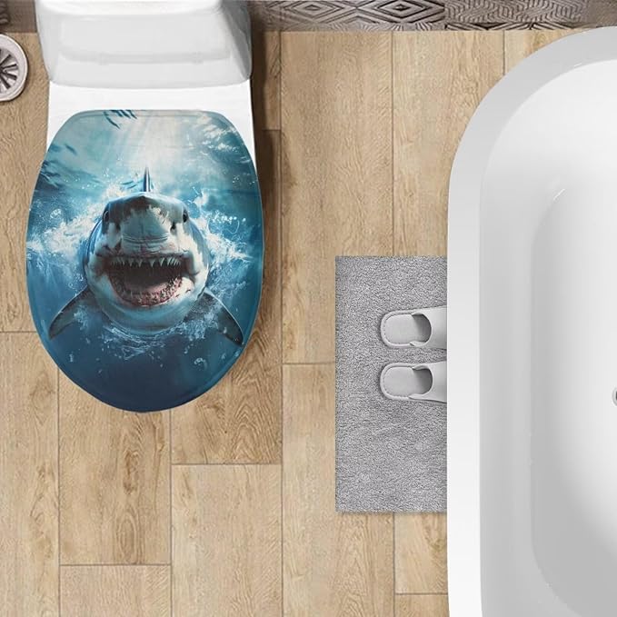 Ocean Toilet Cover Seat Shark Oblong Toilet Seat Cover Fuzzy Toilet Seat Cover Soft Toilet Seat Cover Bathroom Decoration