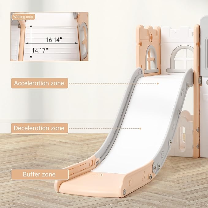 Toddler Slide 8 in 1 Toddler Playset for Toddlers Age 1-3, Baby Playset for Indoor Outdoor Playground with Climber, Crawling Tunnel, Basketball Hoop, Telescope, Toy Storage