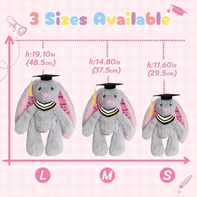 Custom Graduation Plush Bunny Gift 2025 for Her Him, Embroidered Bunny Graduation Stuffed Animal with Name for Kids Girls Boys, Kindergarten High School College Graduation Gifts