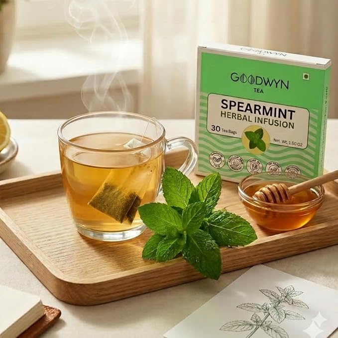 Goodwyn Spearmint Infusion Herbal Tea (30 Tea Bags) | 100% Pure Spearmint Leaves | Naturally Caffeine Free | Plastic Free Tea Bags | No Added Flavors | Refreshing & Aromatic | Perfect Hot or Iced | Premium Herbal Tisane for Daily Enjoyment