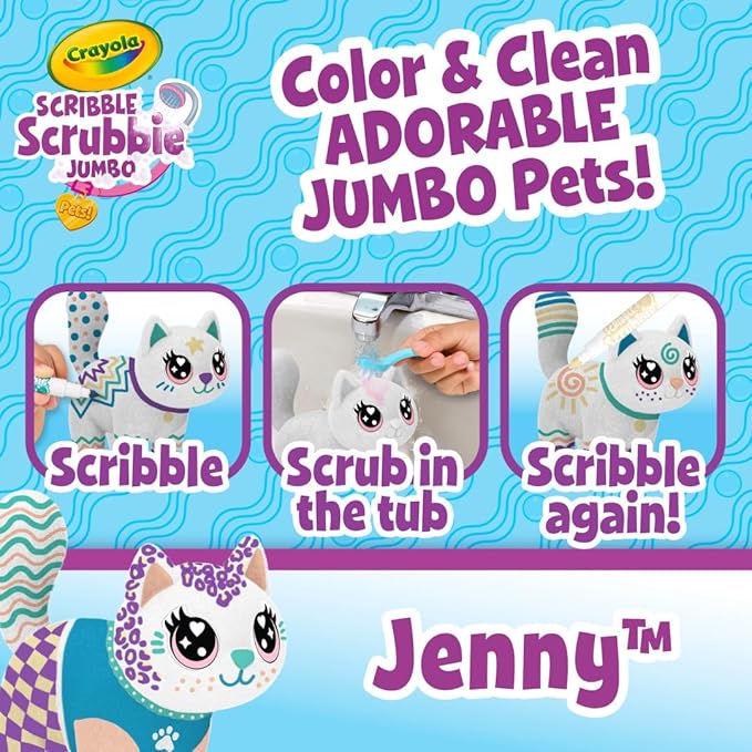 Crayola Scribble Scrubbie Jumbo Toy Cat, Large Posable Animal for Kids, Birthday, Gift for Girls & Boys, Washable Coloring & Grooming Toy, Ages 3+