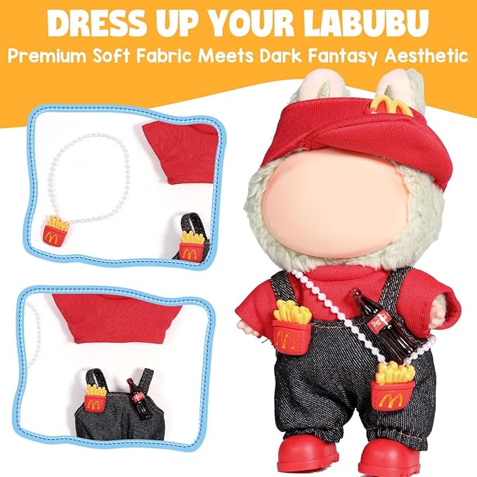 AICase for Lububu Clothes/for Lububu Outfits,Clothes Set for Lububu 17cm Doll,3 Piece Set Hat Clothing for la-bubu, Boys and Girls Stylish Adorable Dolls Clothes Accessories (No Doll)_01