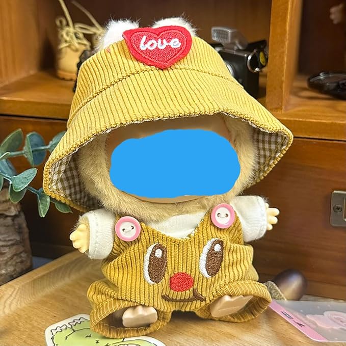 17cm Plush Doll Clothes Wardrobe Set - Clothes for Dolls Faux Fur Outfit Bundle (Hat+Top+Pants+Accessories) for Cute Collectible Figure Display (NO Doll) Included (Style-F, 17cm/7inch)