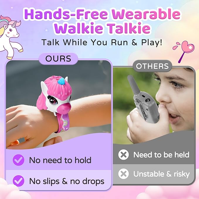 Vvinca Unicorn Walkie Talkies for Kids 2 Pack - Toys for Age 3-4 5-7 8-12 Girls Birthday 3 4 5 6 7 8 9 10 11 12 Year Old Camping Outdoor Toddler Toys Magical Pony Walkie-Talkie