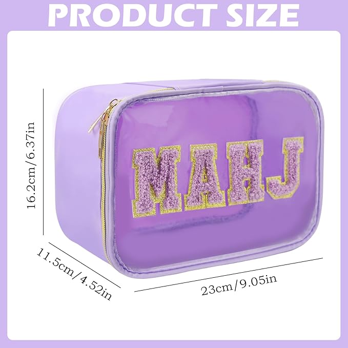 Purple Mahjong Tile Bag, Clear Mahjong Tile Bags Storage Supplies with Zipper, Storage Pouch Entertainment Games Accessories Gifts Supplies Includes Case Only