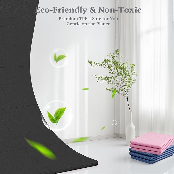 Foldable Yoga Mat Non Slip, Pilates Fitness Mats, 72" x 24" Extra Width ＆ Thick, Anti-Tear Exercise Mat with Carrying Strap and Bag, Workout Mats for Stretching,Yoga Studio,Gym or Home Workouts