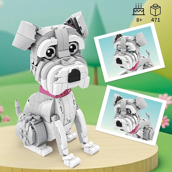 KAZI Ideas Schnauzer Dog Building Toy Sets for Kids Ages 8+, Adorable Dogs Figures with Replaceable Eyes Accessories,Gifts for Dog Lovers,Puppy Model for Boys & Girls Who Love Animals,Party Favors