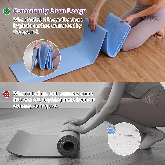 Avoalre Folding Yoga Mat, Eco-Friendly PVC Travel Yoga Mat Packable, Double Sided Non-Slip Printed Yoga Mats with Bag for Home Workout Gym Exercise Fitness Pilates Stretching (72" x 32" x 0.24" Thick)