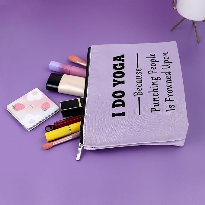 Sazuwu Yoga Themed Purple Makeup Bag Cosmetic Organizers Funny Birthday Gift for Yoga Instructor Teacher Training Thank You Appreciation Birthday Christmas Gifts